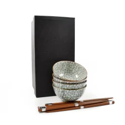 Kiji Stoneware & Ceramics Blue & White Flower Rice Bowl Set With Chopsticks Hot