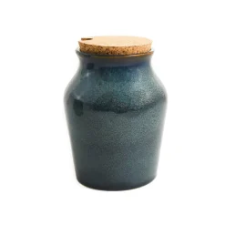 Ceramica Nicola Blue Glaze Salt Pot with Cork Lid