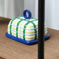 &Klevering Blue Plaid Butter Dish Clearance