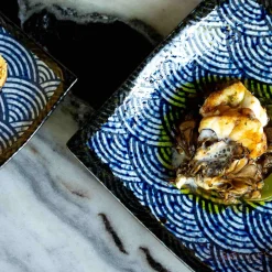 Kiji Stoneware & Ceramics Blue Wave Large Square Plate, 23.5cm