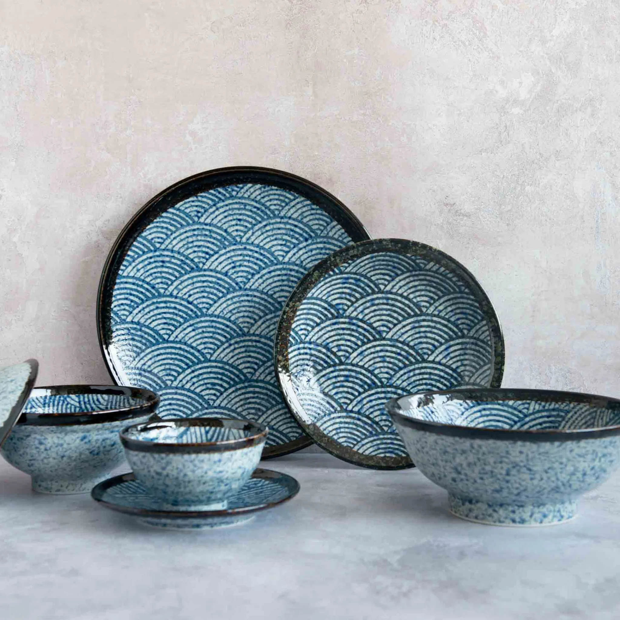 Kiji Stoneware & Ceramics Blue Wave Noodle Bowl, 16.8cm Outlet