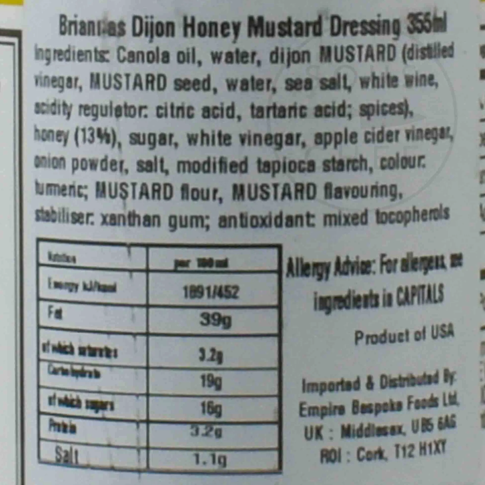 Briannas Dijon Honey Mustard Dressing, 355ml Online