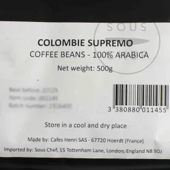 Cafes Henri Colombia Supremo Whole Coffee Beans, 500g New