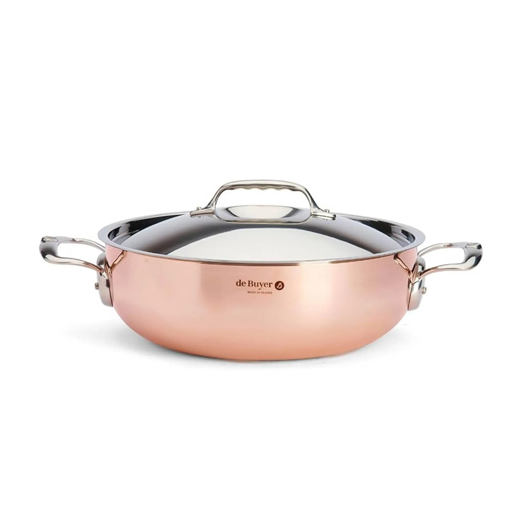 De Buyer Prima Matera Copper Curved Saute Pan with Lid & Stainless Steel Handle, 28cm Online
