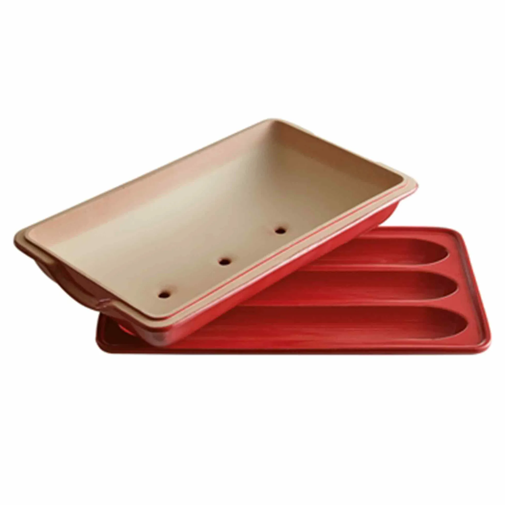 Emile Henry Red Baguette Baker, 3 Baguettes Sale