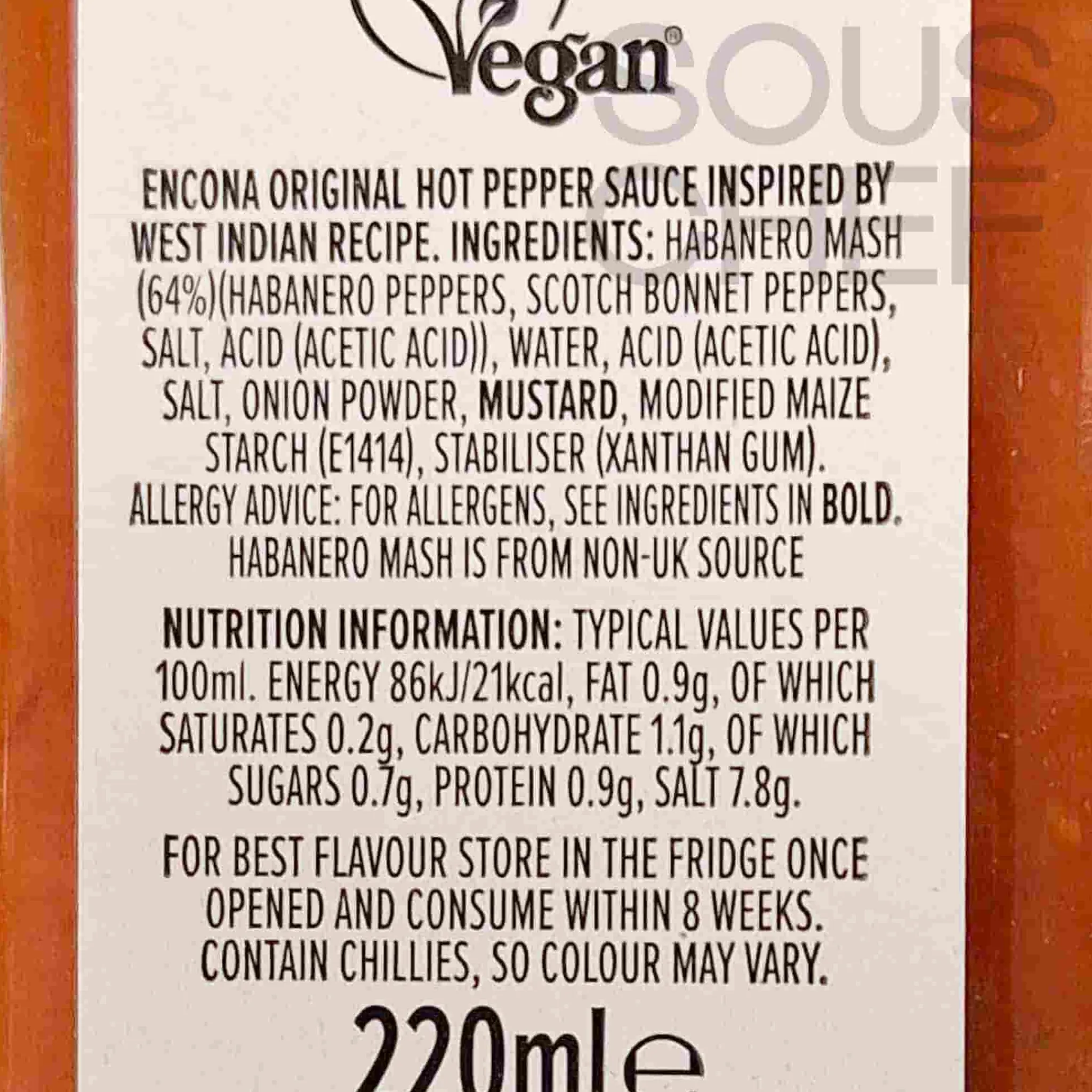 Encona Original Hot Pepper Sauce, 220ml