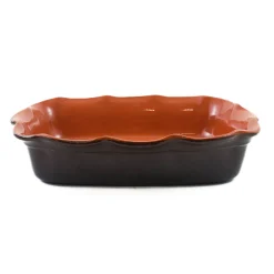Puglia Handmade Glazed Terracotta Wavy Roasting Dish, 35cm