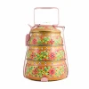 Indian Tiffin Hand Painted Three Tier Yellow Tiffin Tin, 1.5 Litre Clearance