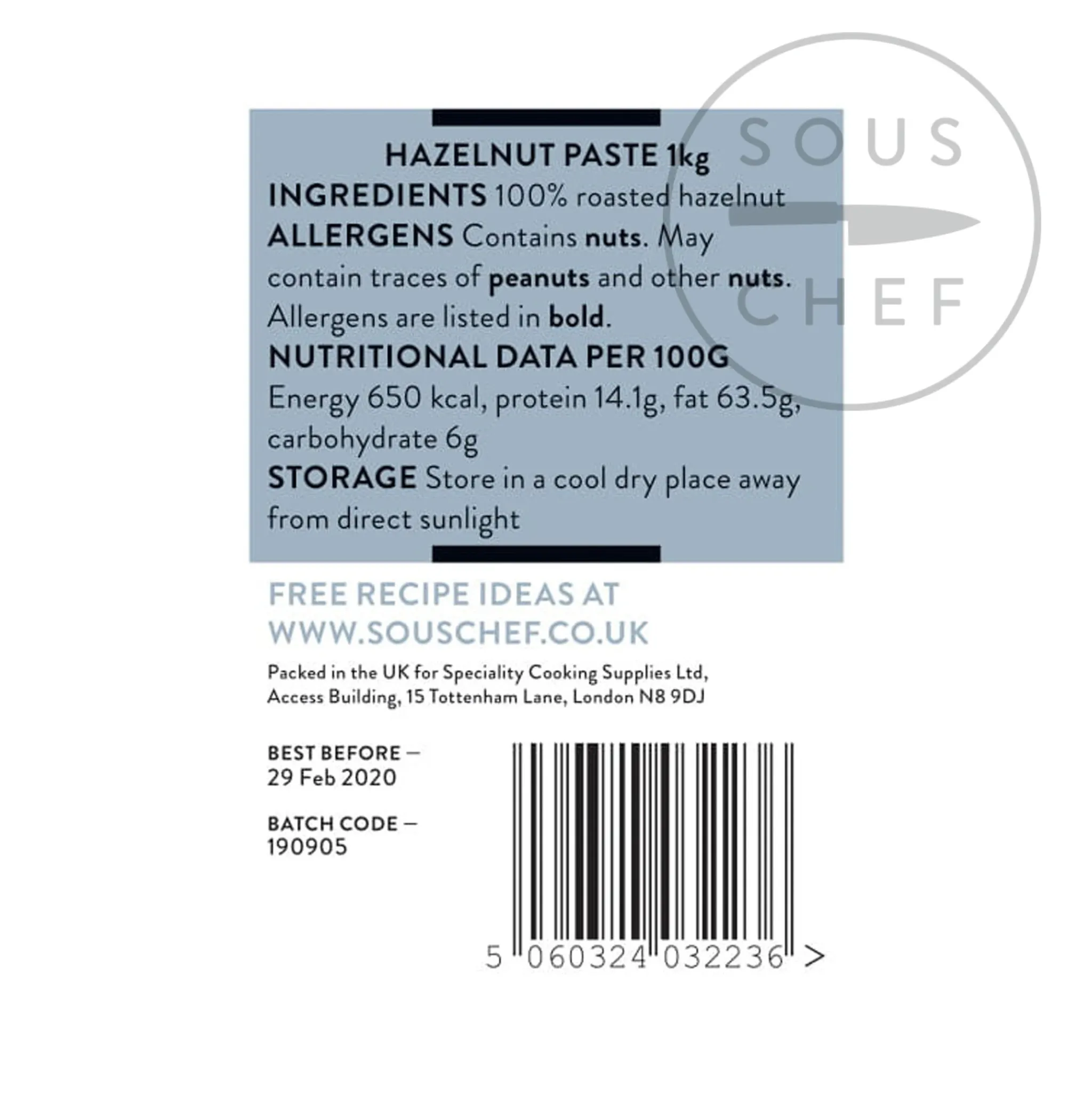 Sous Chef Hazelnut Paste for Catering, 1kg