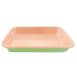 Kapka Enamel Kapka x Sous Chef Colourblock Enamel Roasting Dish, 26cm, Green & Pink Clearance