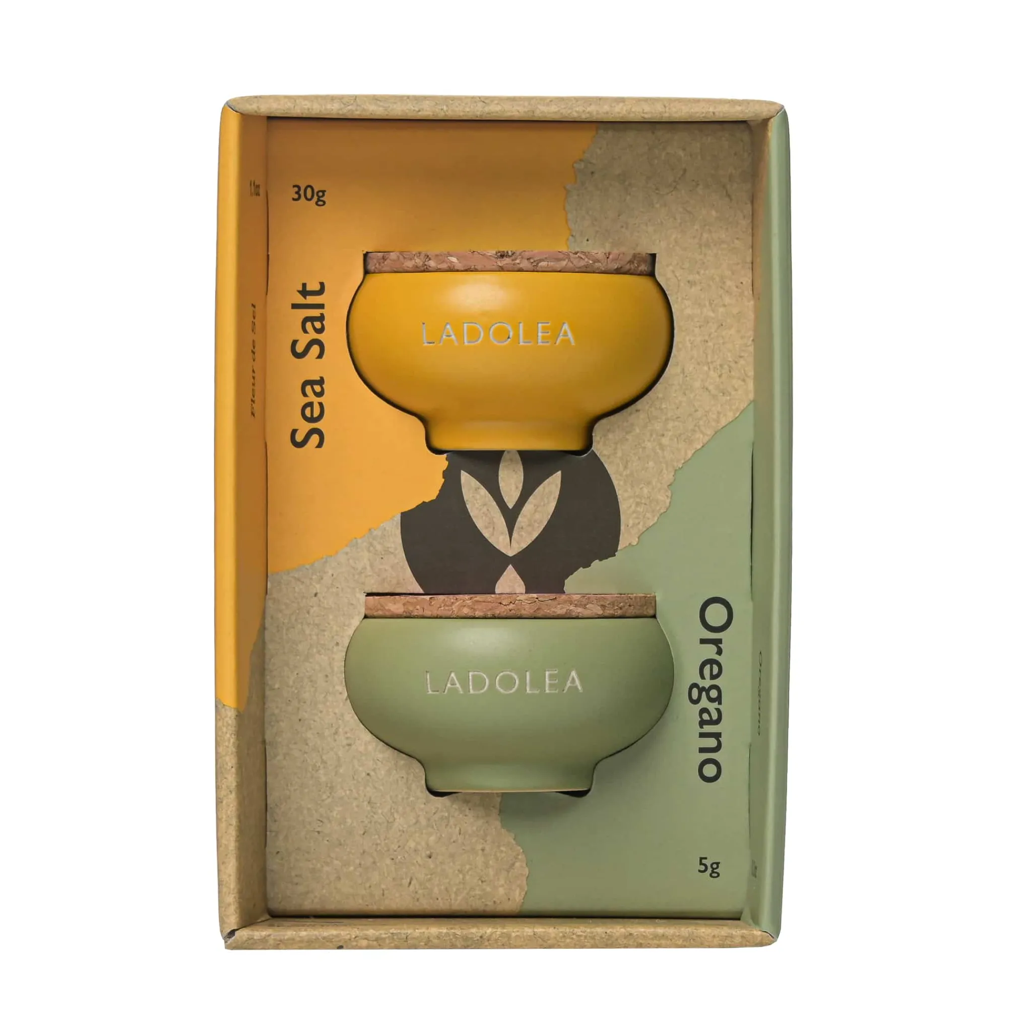 Ladolea Set of 2 Greek Fleur De Sel Sea Salt & Oregano, 30g & 5g Hot