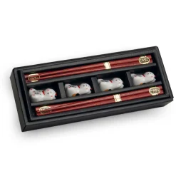 Kiji Stoneware & Ceramics Lucky Cats Chopstick & Rest Set, 4 Pairs Online