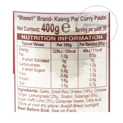 Mae Sri Thai Jungle Curry Paste - Kaeng Par, 400g