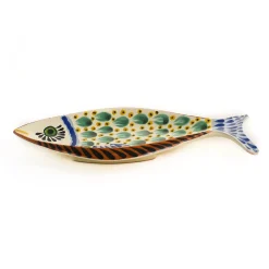 Gorky Pottery Mexican Hand Painted Green Fish Serving Dish, 14x25cm