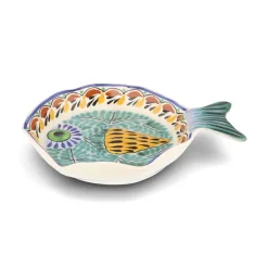 Gorky Pottery Mexican Hand Painted Green & Blue Fish Dish, 25.5cm Discount