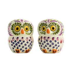 Gorky Pottery Mexican Hand Painted Purple Owl Salt & Pepper Shaker Set Clearance