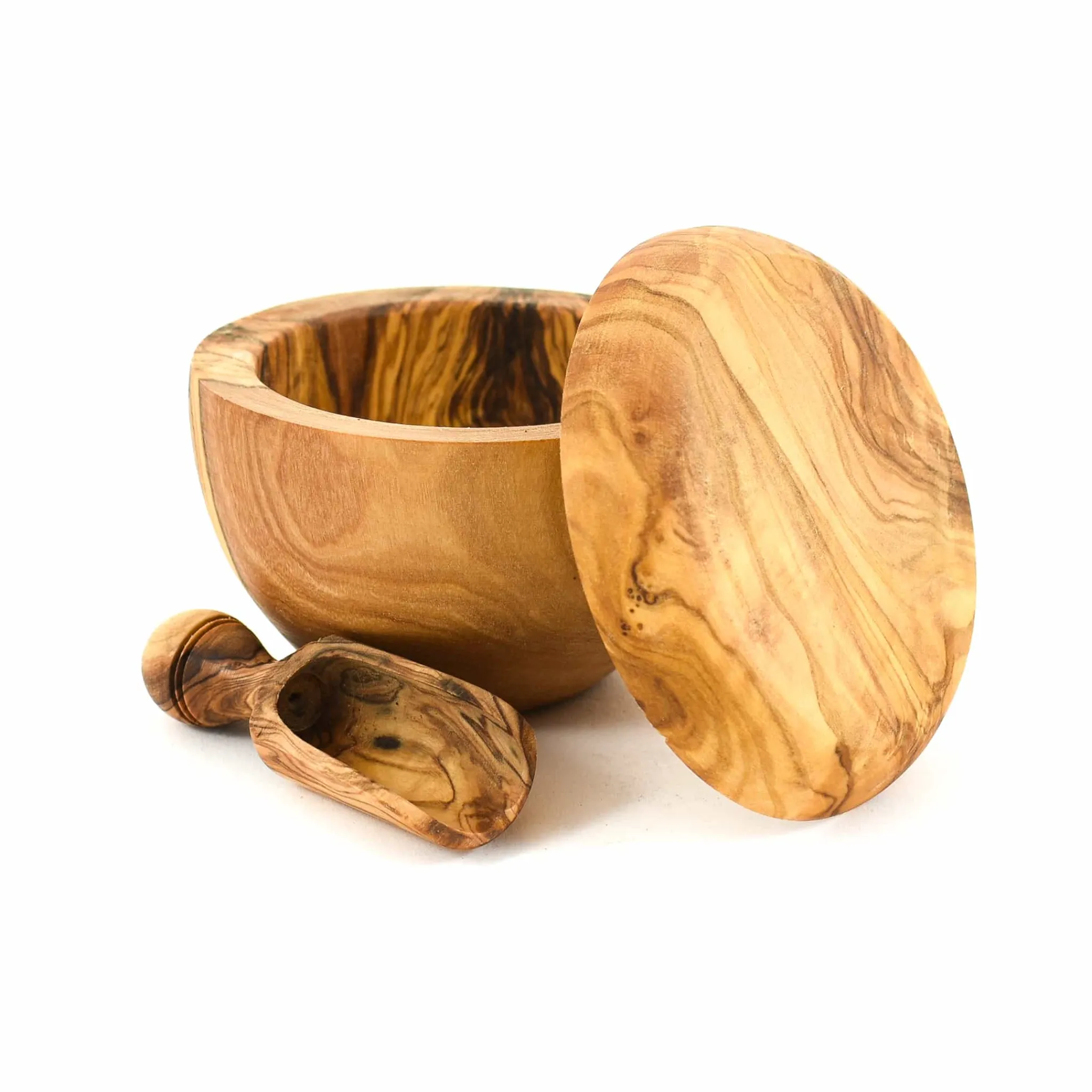 Naturally Med Olive Wood Salt Pot and Scoop Set