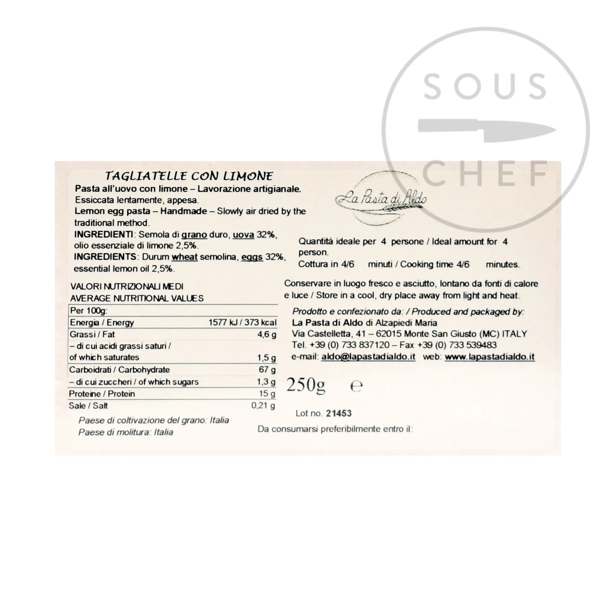 Pasta di Aldo Tagliatelle Egg Pasta with Lemon, 250g Hot