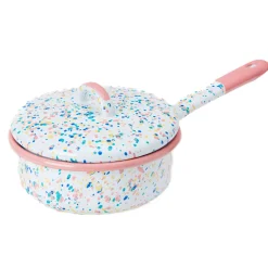 Kapka Enamel Pink Dot Enamel Saute Pan with Lid, 16cm Clearance