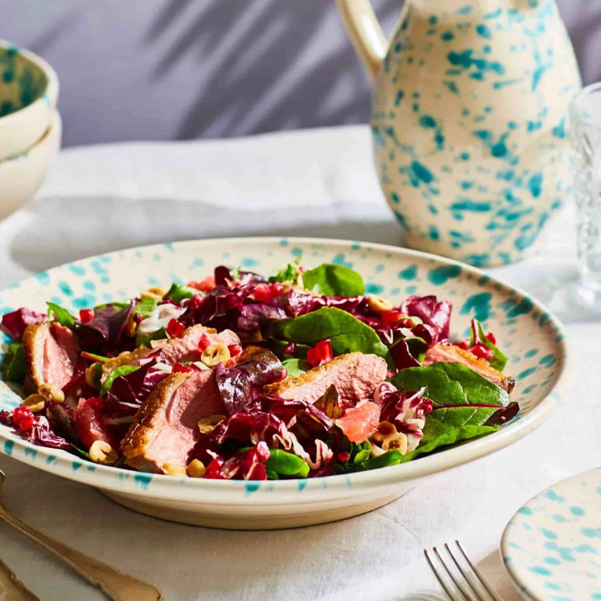 Puglia Handmade Puglia Aquamarine Splatter Pasta Bowl, 29cm Hot