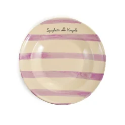Puglia Handmade Puglia "Spaghetti Alle Vongole" Lilac Stripe Pasta Bowl, 29cm New