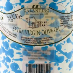 Galantino Puglian Extra Virgin Olive Oil in Light Blue Splatter Ceramic Bottle, 500ml New