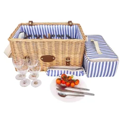 Les Jardin de la Comtesse Saint-Malo Blue Striped Picnic Basket with Table, 4 Person Outlet