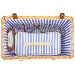 Les Jardin de la Comtesse Saint-Malo Blue Striped Picnic Basket with Table, 4 Person Outlet