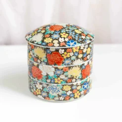 Seikou Porcelain Black Floral Motif Sweets Container, 3 Compartments Outlet