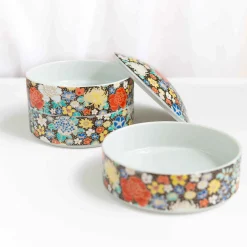 Seikou Porcelain Black Floral Motif Sweets Container, 3 Compartments Outlet