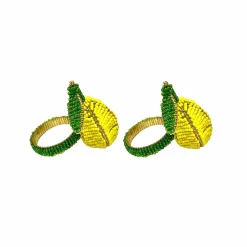 My Gifts Trade Set of 2 Beaded Lemon Napkin Rings New