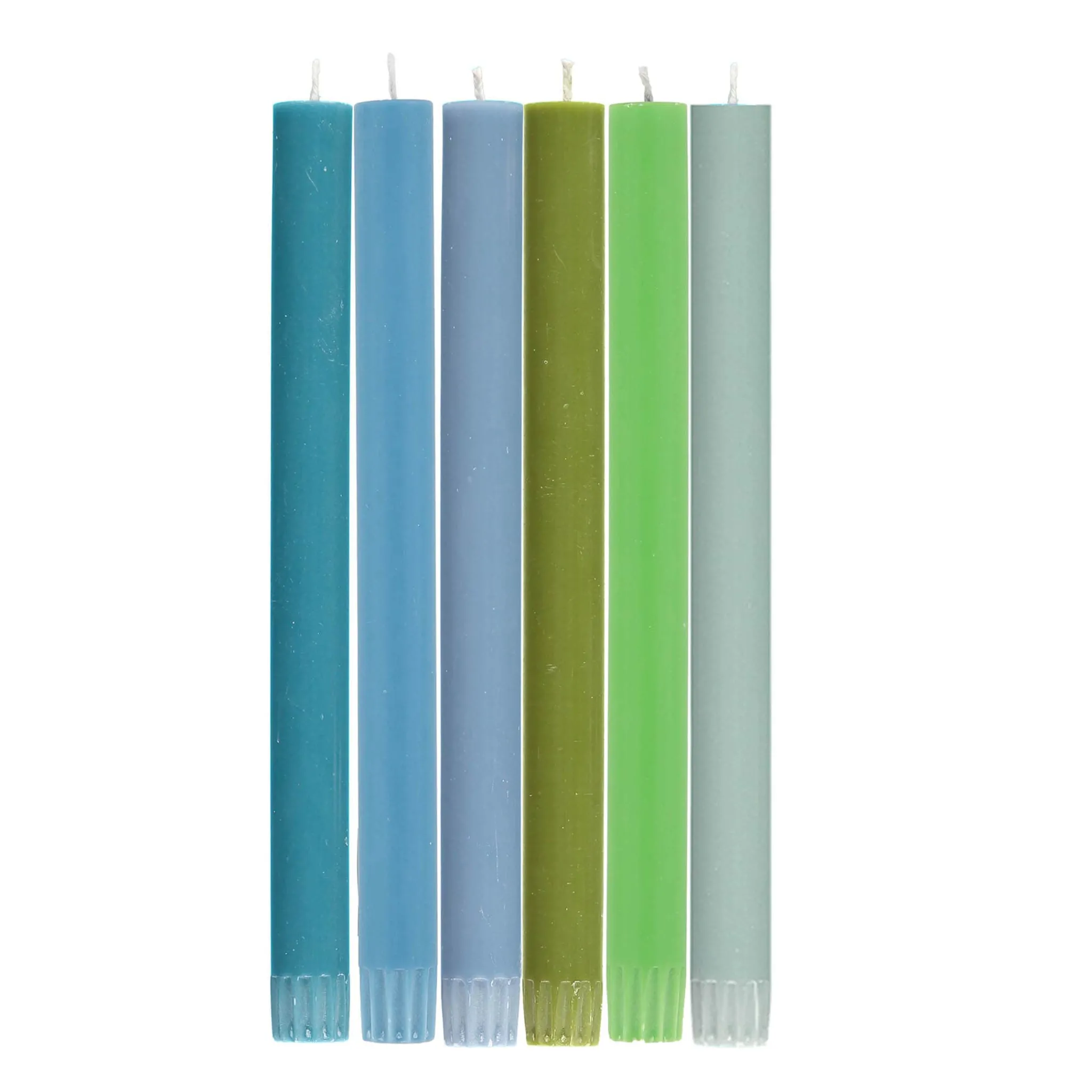 British Colour Standard Set of 6 Blue Green Assorted Candles Hot