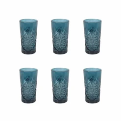 Bright Glassware Set of 6 Blue Hobstar Highball Glasses, 350ml Sale