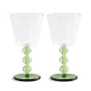 &Klevering Set of 2 Green Petal Wine Glasses, 200ml Clearance