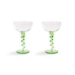 &Klevering Set of 2 Green Twisted Coupe Glasses, 300ml Discount