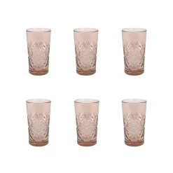 Bright Glassware Set of 6 Pink Hobstar Highball Glasses, 350ml Best