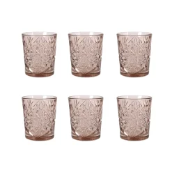 Bright Glassware Set of 6 Pink Hobstar Tumbler, 350ml