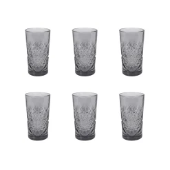 Bright Glassware Set of 6 Smoke Hobstar Highball Glasses, 350ml Clearance
