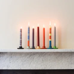 British Colour Standard Set of 6 Striped Dinner Candles - Multicolour Clearance
