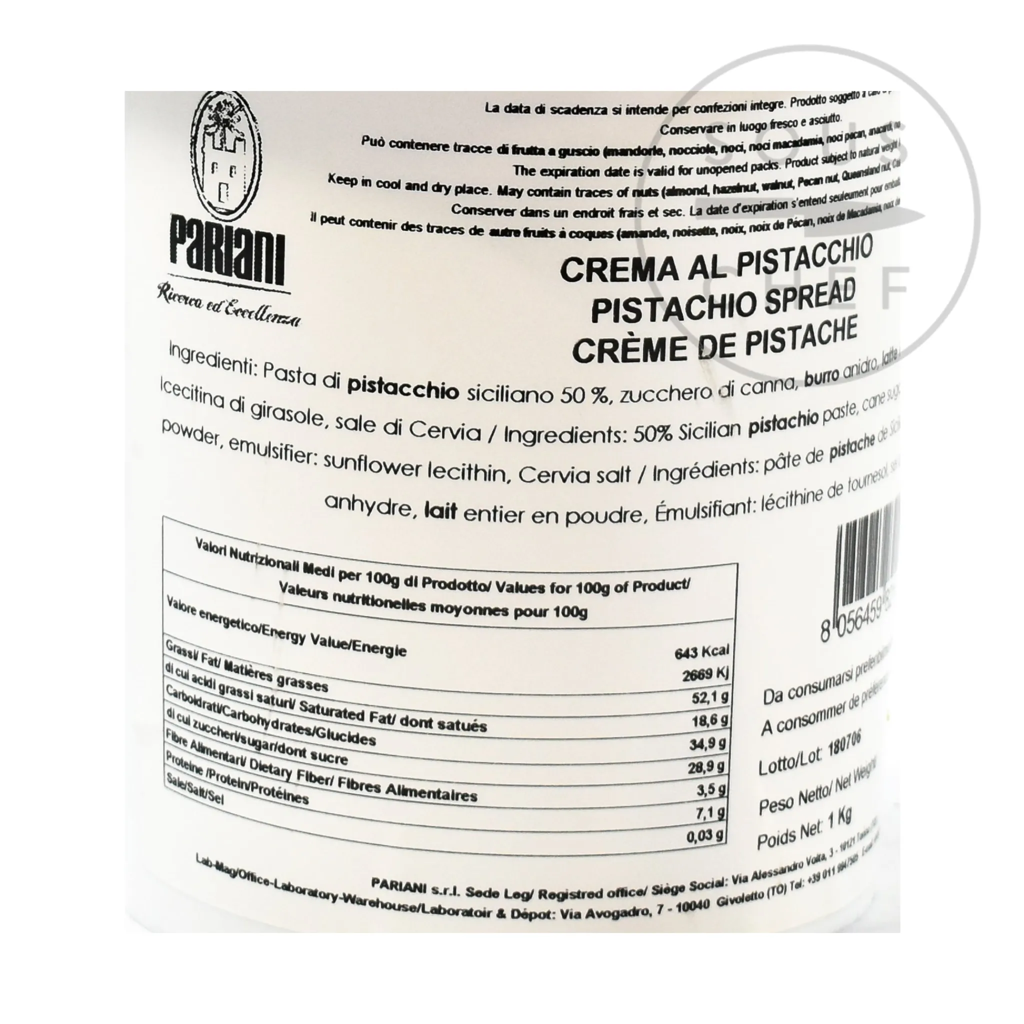 Pariani Sweet Sicilian Pistachio Cream, 1kg Clearance