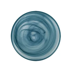 Turkish Tableware Teal Marble Glass Dinner Plate, 28cm Clearance
