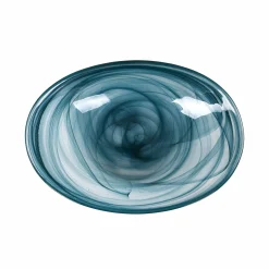 Turkish Tableware Teal Marble Glass Salad Bowl, 30cm Outlet