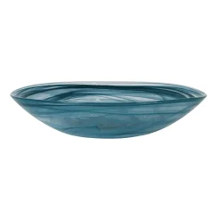 Turkish Tableware Teal Marble Glass Salad Bowl, 30cm Outlet