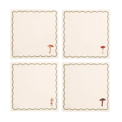 The Platera Set of 4 Mushroom Design Linen Napkins Discount