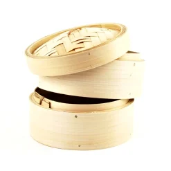 Chinese Cookware 2-Tier Bamboo Steamer With Lid 8" dia New