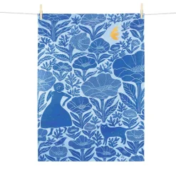 Tissage Moutet Blue Garden Embroidered French Jacquard Tea Towel Discount