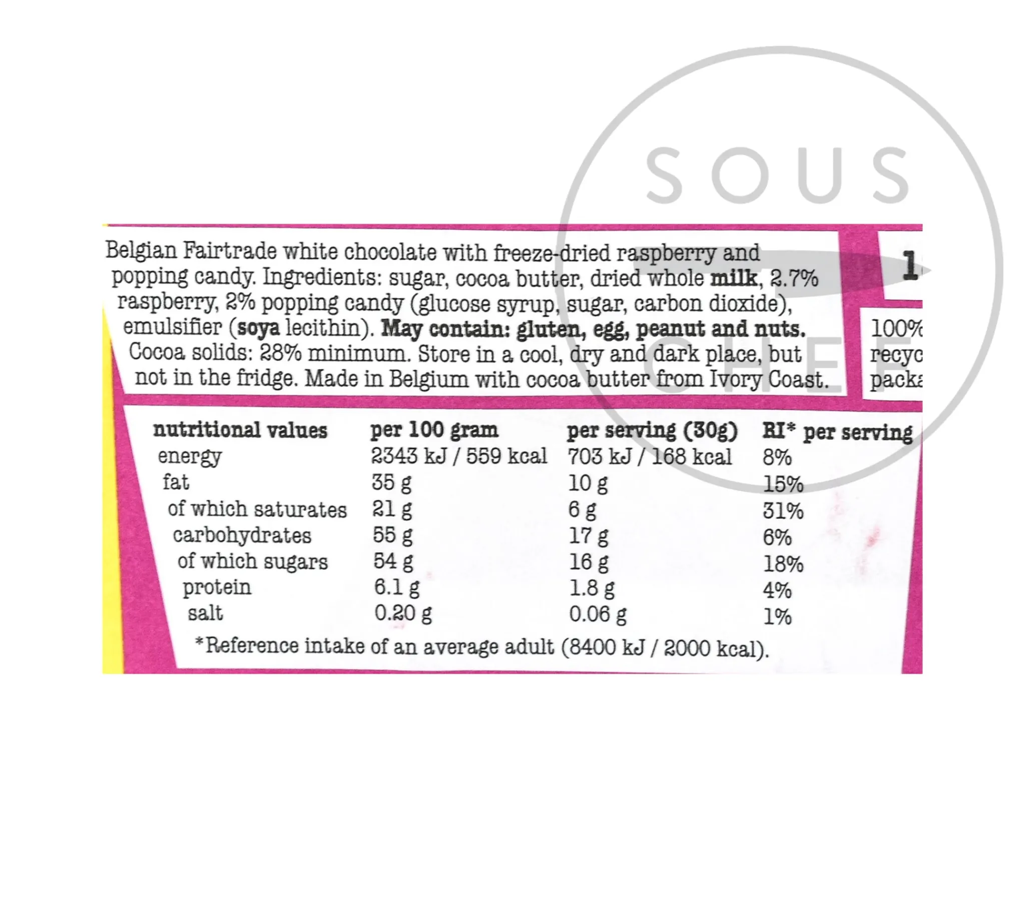 Tony's Chocolonely White Chocolate with Raspberry & Popping Candy, 180g