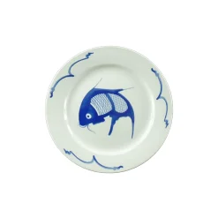 Chinese Tableware White & Blue Carp Side Plate, 20cm New