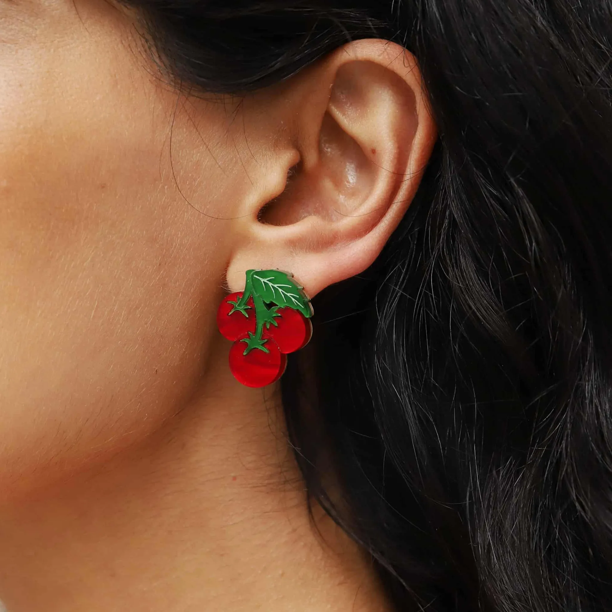 Wolf & Moon Tomato Stud Earrings New