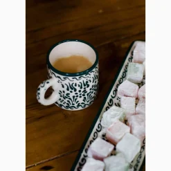 El Boyali Seramikler Yesil Ve Beyaz Boyali Coffee Cup, 140ml Online